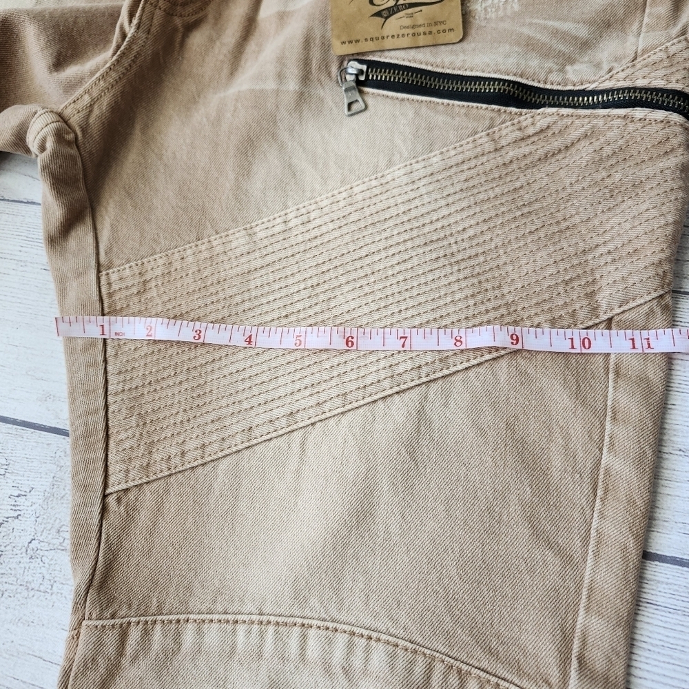 Men's Biker Slim Distressed Jeans (Tan/Taupe Wash) - Picture 11 of 16
